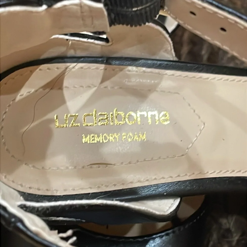 LIZ CLAIBORNE Black Octavia Wedge Shoes with Ankle Strap Sz. 7 1/2 - Picture 4 of 10